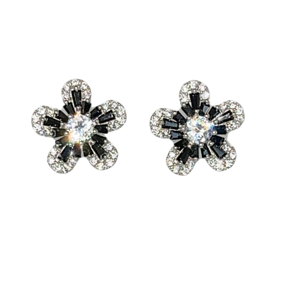 Snowflake Stud Earrings - Clear/Black Stone