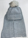 Gray Rhinestone Hat & Scarf Sets