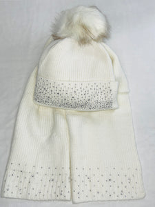 White Rhinestone Hat & Scarf Sets