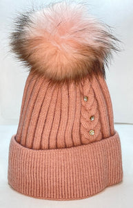 Faux Fur Beanie with Pom with Pearls