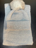 Gray Rhinestone Hat & Scarf Sets